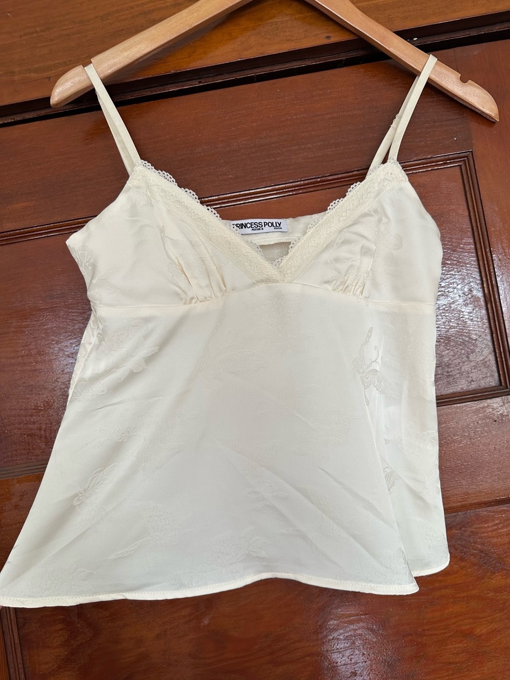 Princess Polly Had Me At Hello Lace Trim Floral Butterfly Top Cream Size 2 Y2K